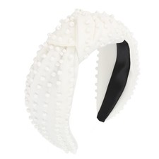Pearl Knotted Headband Beaded Wide Non Slip Jeweled Embellished White 1 PCS