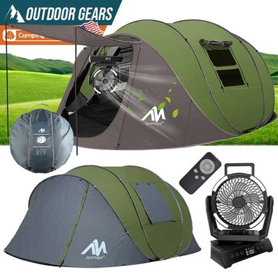 4-6 Person Outdoor Pop Up Camping Tent & Portable Rechargeable LED Lantern Fan