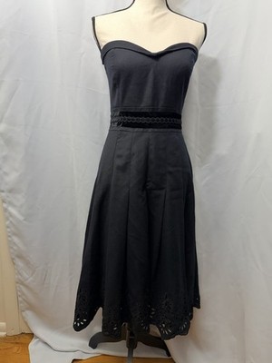Tibi NWT $ 368  Y2K Black strapless 100% wool eyelet skirt dress Sz 10 See Pics