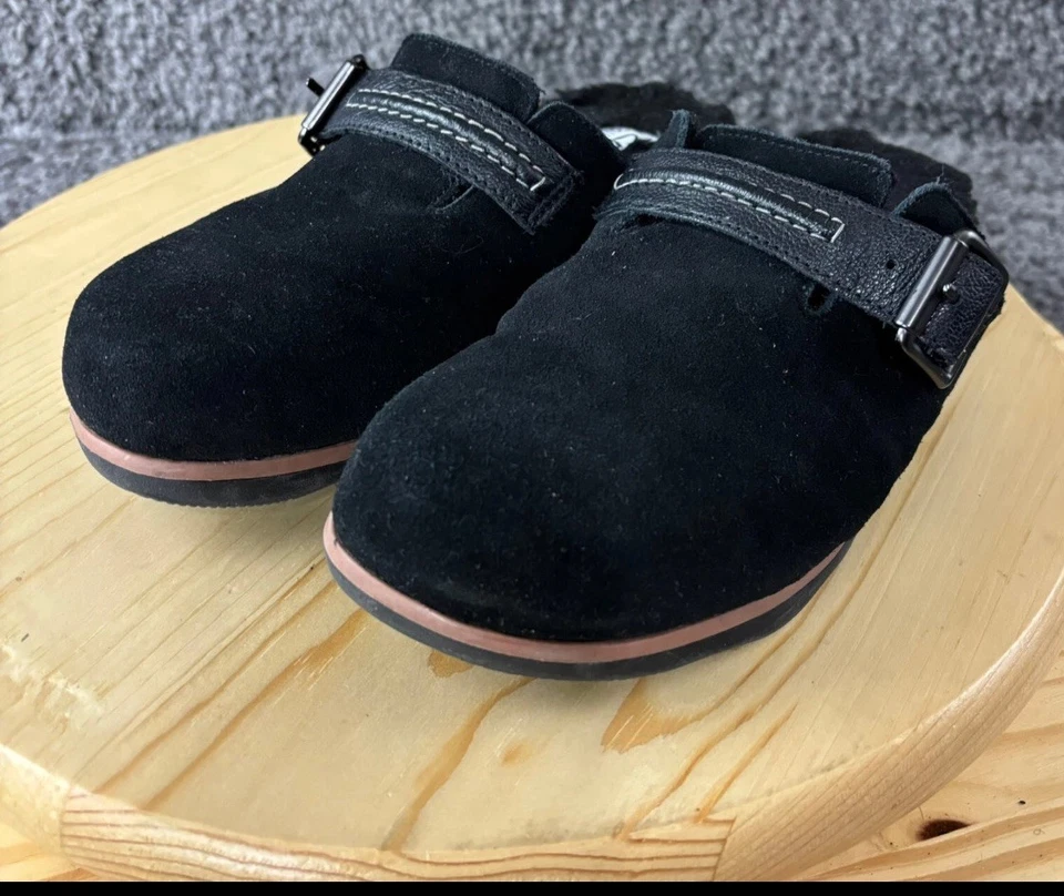 Clarks Brynn Slide Mule Mujer 8.5 Negro Gamuza Sherpa Forrado Zueco Zapatos Cómodos Foto 4 de 4