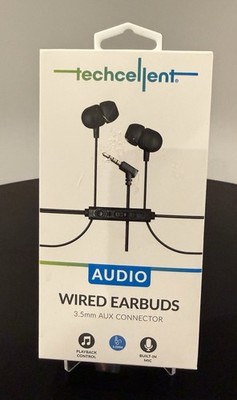 Techcellent Wired Earbuds 3.5mm Jack In-Ear Black Mic Playback Control