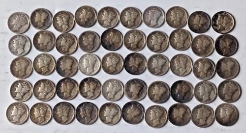 Mercury Dime Full Roll - 50 Coins - 90% Silver  $5 Silver coins