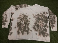Lucky Brand Sweatshirt Women's Medium White Green Tie-Dye Crew Neck Side Slits