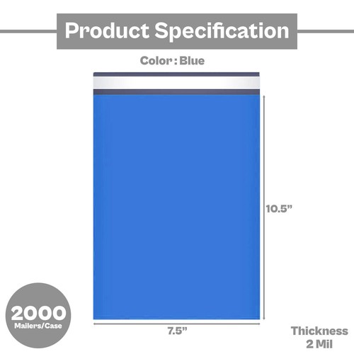 2000 7.5 x 10.5 Blue Poly Mailers Envelopes Self Sealing Shipping Mailers Bags - Bild 2 von 6