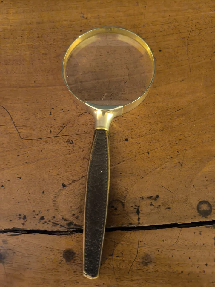 Ancienne Loupe Cuir Et Laiton - Photo 3/4