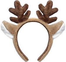 Deer Antler Headband,Plush Reindeer Ears Headpiece for Halloween Christmas Party