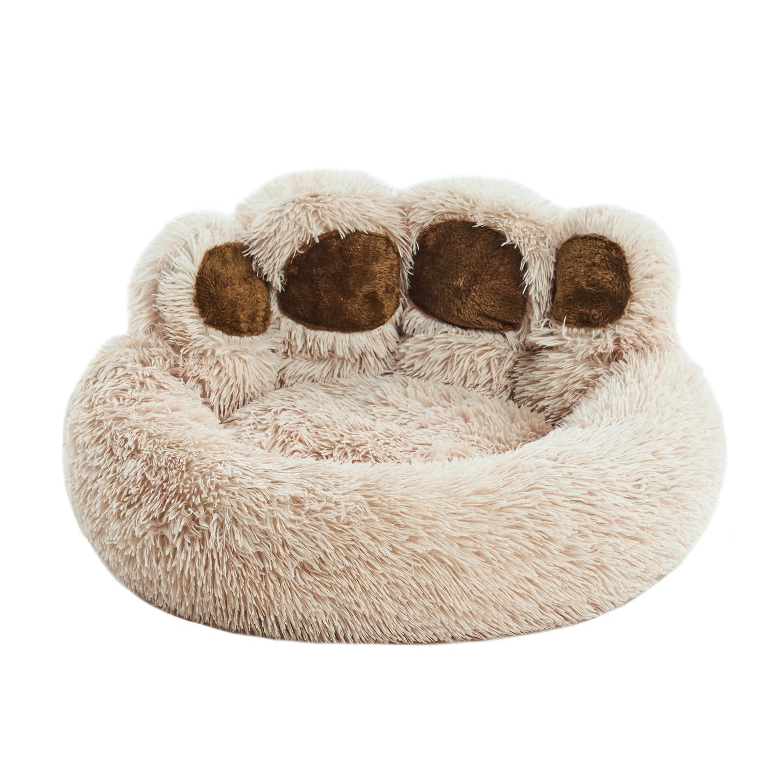 Panier chien rond lavable et déhoussable en peluche beige pour petit chien
