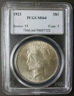 1923 $1 Peace Silver Dollar PCGS MS64