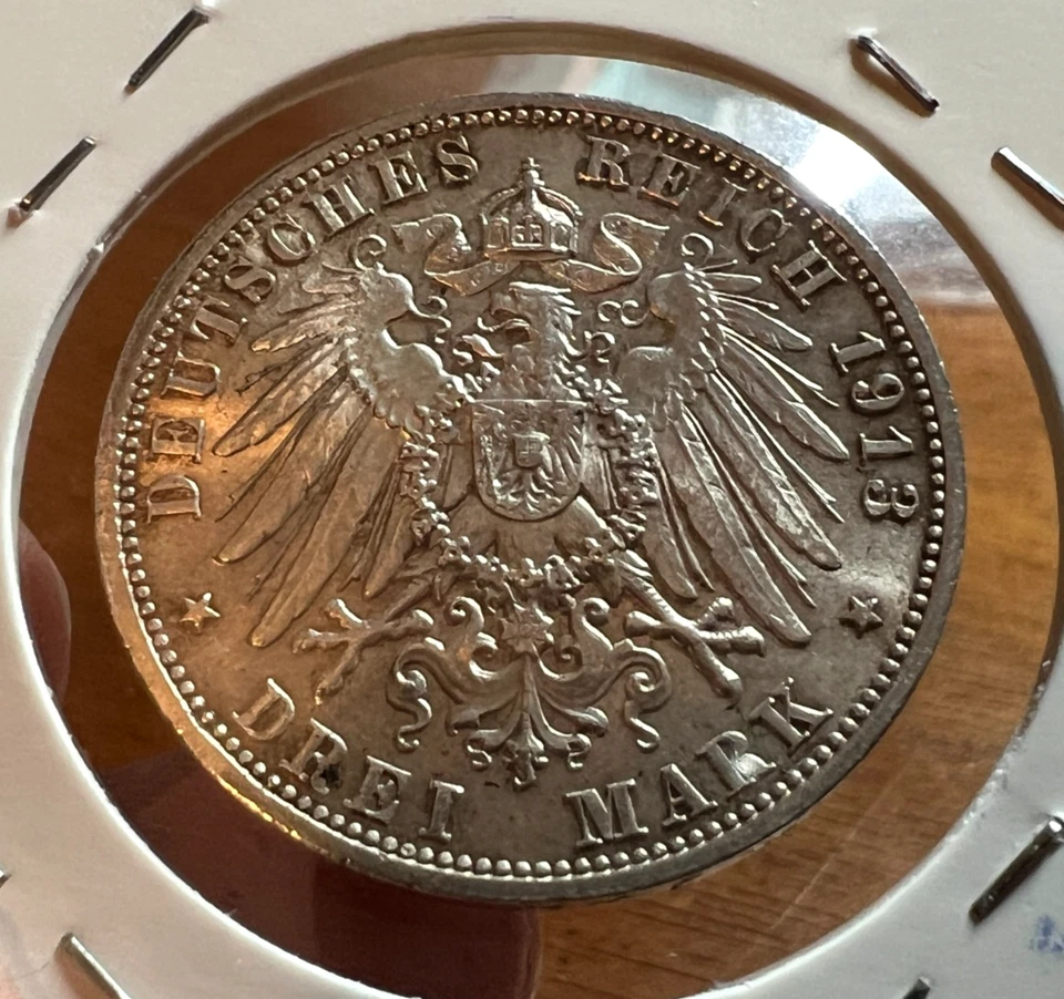 1913-E 德国萨克森银 3 标志稀有 — 第 2/2 张图片