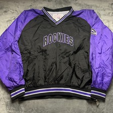 Vintage 90s Colorado Rockies MLB Baseball Windbreaker Jacket Men XL Black Purple