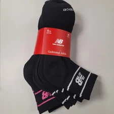New Balance Active Cushion 6-Pack Black Ankle Socks Arch Support Size-M