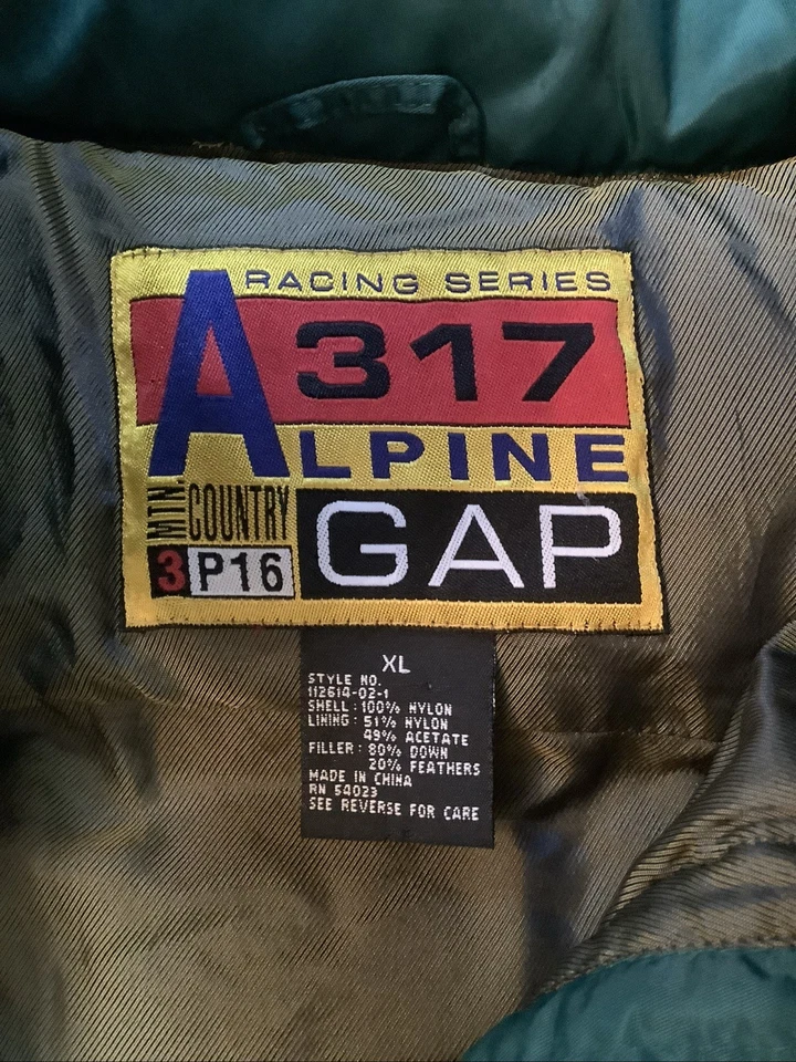 Men's XL Vintage Gap Vest Alpine 317 Green Down Puffer Racing Series EXC!! - Image 3 of 4