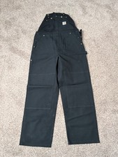 NOS Carhartt R01 BLK Double Knee Carpenter Mens 38x32 Canvas Bibs NWT