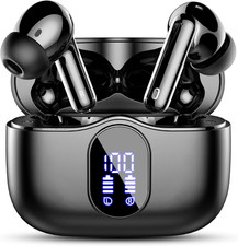 Bluetooth 5.4 Wireless Earbuds Noise Cancelling LED Display IP7 Black