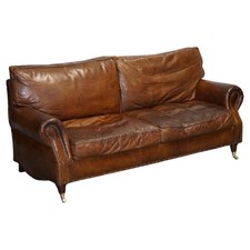 HALO TIMOTHY OULTON STYLE BALMORAL THREE SEATER BROWN HERITAGE LEATHER SOFA