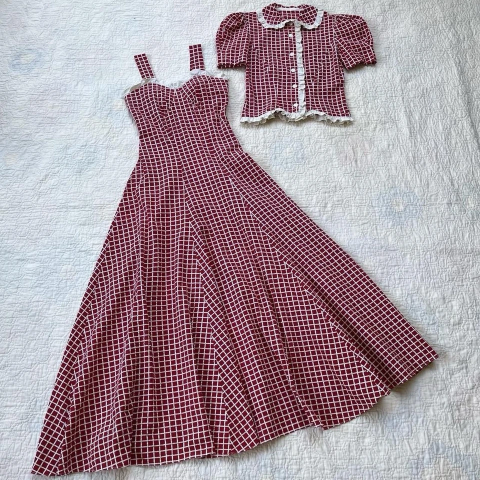 RARE 1930s/40s Handmade Red & White Sweetheart Sundress + Bolero Matching Set XS - Image 2 of 4