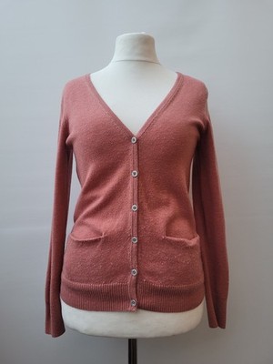 FAT FACE Raspberry Pink Wool & Cashmere blend Knit Top Cardigan pockets UK 10 
