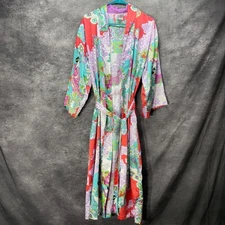 Natori Geisha Floral Kimono Robe Womens M Silky Satin Multicolor Asian Inspired