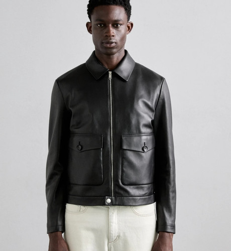 Bally Turn-Down Collar Long Sleeves Leather Jacket Men L Black Front Zip Closure