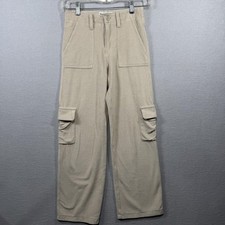 Abercrombie Kids Pants Girls 9-10 Beige High Rise Wide Leg Cargo Long Ribbed