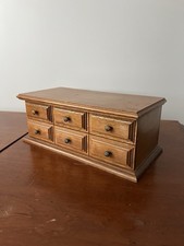 Vintage Brown Wooden Jewelry Box With Drawers And Mirror