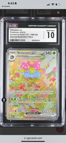 CGC 10 Venusaur 198/165 EX SIR Special Illustration Rare Pokémon S&V 151