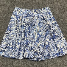 Lauren Ralph Lauren Blue Paisley Cotton Flared Mini Skirt Size 12 Boho Preppy