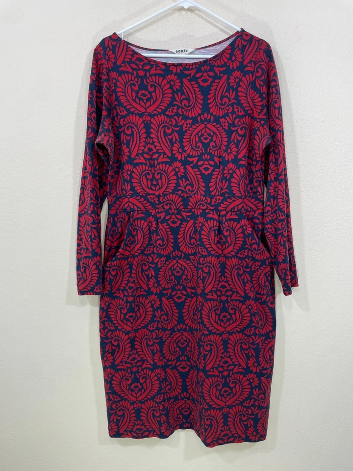 Vestido Boden Florrie Talla US 14L Rojo/Azul Paisley Floral Slubbed-Algodón Jersey Foto 2 de 4