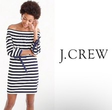 J. Crew Womens Dress Striped Off The Shoulder Marine Vacation Size XS