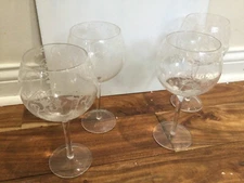 Coldwater Creek etched floral clear baloon glasses set of 4 mint 8.5''