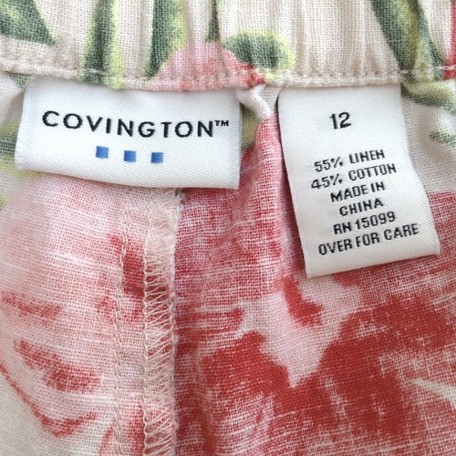 Covington Capri Pants Womens 12 Linen Blend Pink Red Hawaiian Hibiscus Tropical - Picture 5 of 5