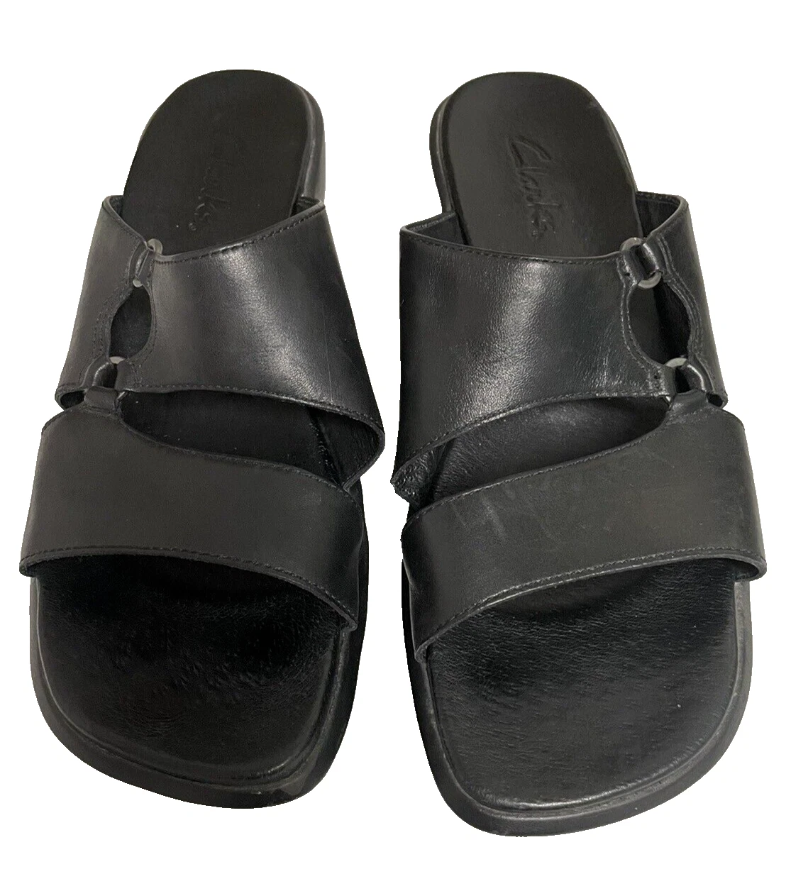 Sandali da donna Clarks taglia 10M neri in pelle comodi con slide