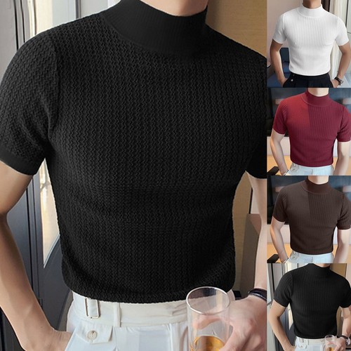 new Mens Turtleneck Short Sleeve Shirt Pullover Fit T-Shirts Casual Undershirt T - Picture 1 of 35