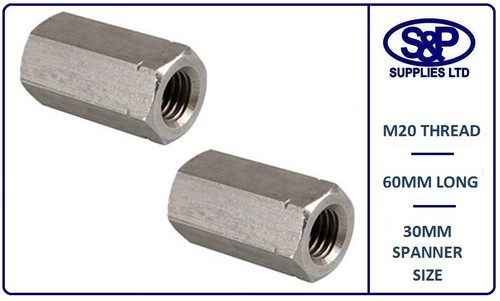 M3 M4 M5 M6 M8 M10 M12 M16 M20 M24 STEEL HEX DEEP NUTS BZP ALLTHREAD CONNECTOR - Picture 32 of 34