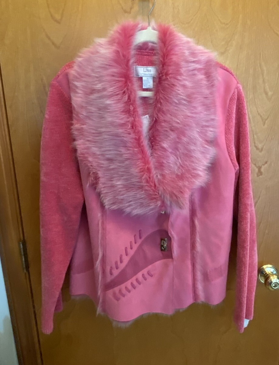 LISA INTERNATIONAL PINK FAUX FUR MOTO JACKET, FAUX SUEDE SZ LISA INTERNATIONAL PINK FAUX FUR MOTO JACKET, FAUX SUEDE SZ