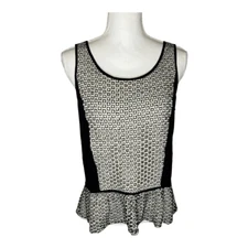 Ann Taylor Loft Women's Medium Black & White Eyelet Colorblock Peplum Top