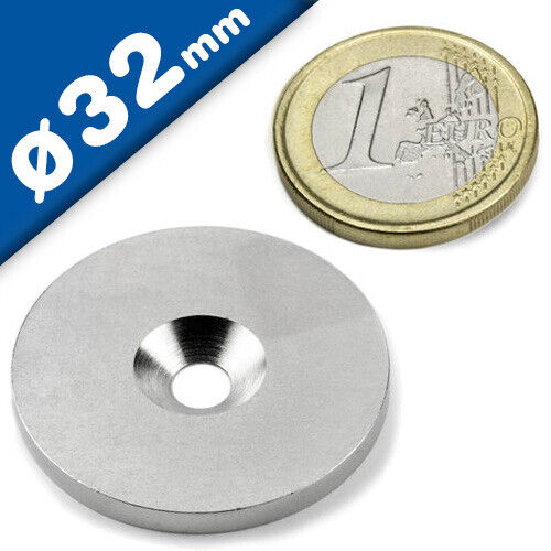 Metallscheiben Ø32 x 3mm mit Bohrung&Senkung vernickelt - Gegenstück für Magnete - Bild 1 von 2