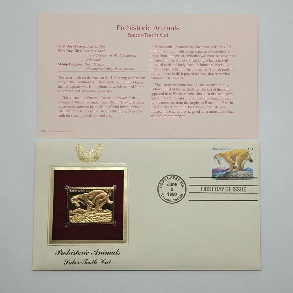 4 Prehistoric Animals 22kt Gold Stamps First Issue 32 Cent June 8, 1996. STP55 - Image 3 of 4