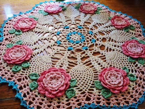 Nuevo tapete ganchillo a mano 8 rosa piña 17" - Imagen 2 de 3