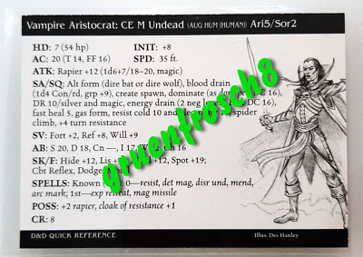 VAMPIRE ARISTOCRAT  57 RARE  ARCHFIENDS 2004  D&D MINIS QUICK REFERENCE CARD