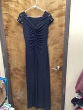 Women "ELIZA J" blk long evening gown, beaded shoulders. Size 8 P.O. Defects