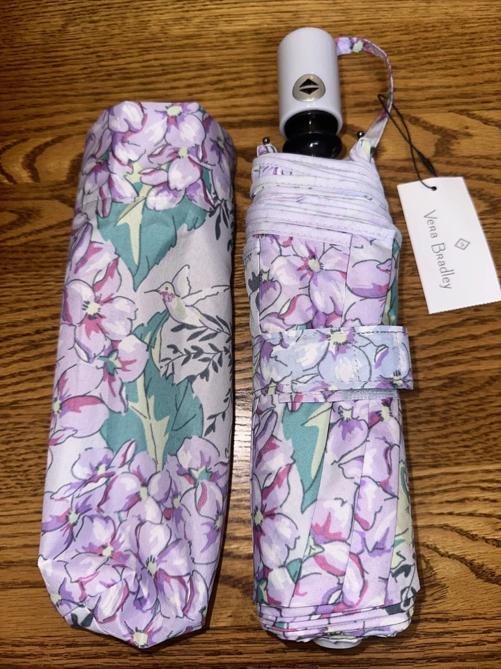 Vera Bradley HAPPY HYDRANGEAS Paraguas Automático Flores Florales Rosa Morado NUEVO Foto 2 de 4