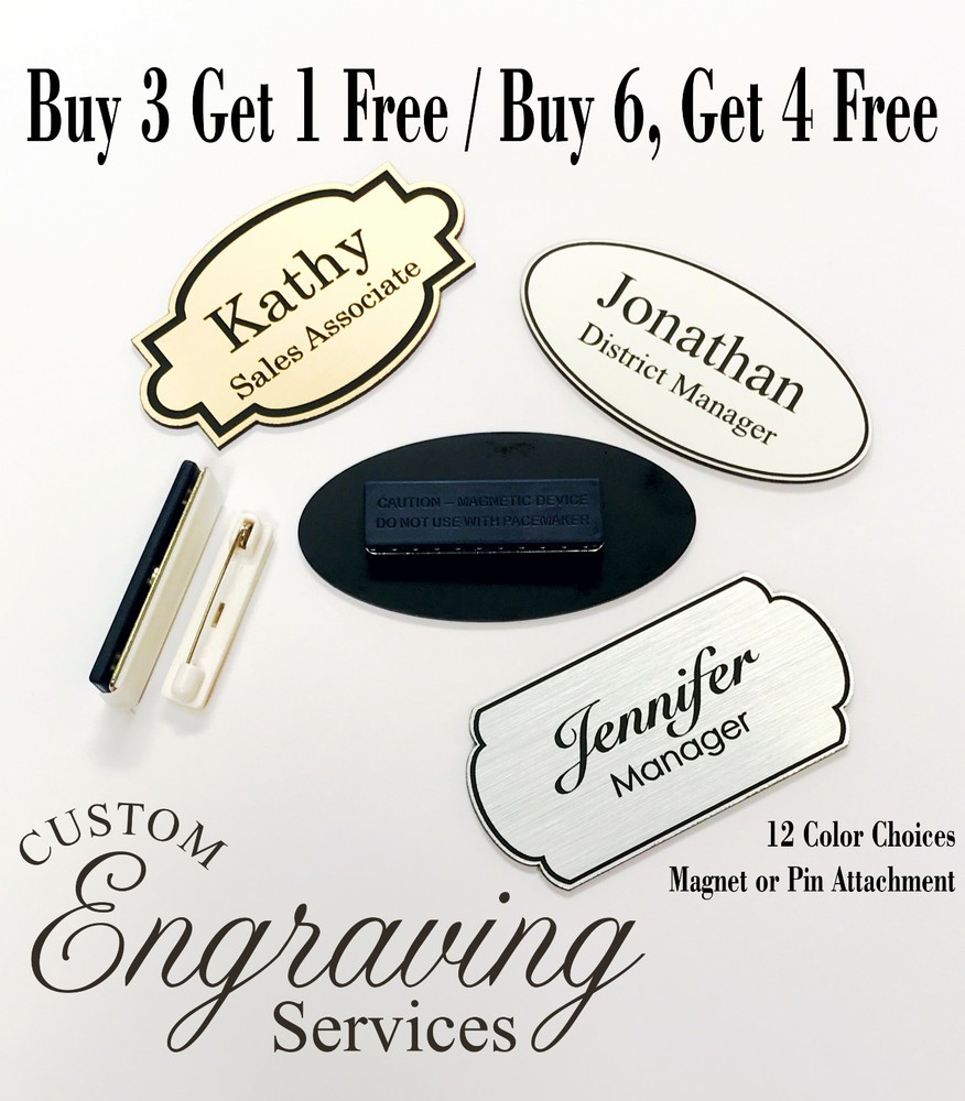 1X3 EMPLOYEE PERSONALIZED ENGRAVED NAME TAG BADGE WITH MAGNET OR PIN ATTACHMENT
