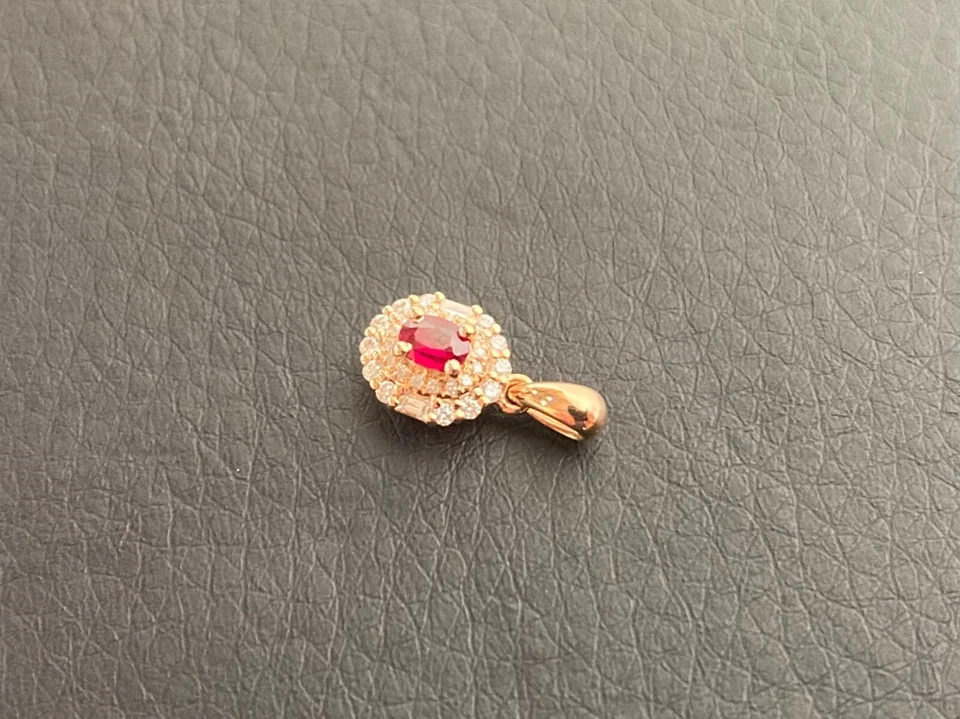 18K Gold Natural Ruby Diamond Pendant - Image 4 of 4