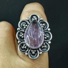 Natural Amethyst Pear Gemstone 925 Sterling Silver Ring Size-7.25 US