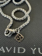 💯Authentic David Yurman 2.7mm x 20” Sterling Box Chain w/14k Gold DY Logo!