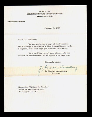 1957  J Sinclair Armstrong - Securities and Exchange Commission - Letter Signed