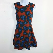 J Crew Womens Dress sz 2 Red Navy Blue Floral Sleeveless Knee Length A Line