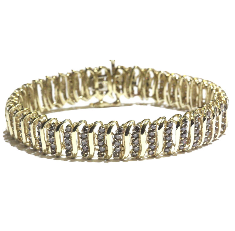 10k yellow gold 4.40ct champagne Brown diamond tennis bracelet 19.3g 11mm wide