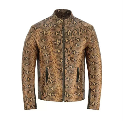 Men's Italian Exotic Snake Texture Leather Jacket Python SnakeSkin Print Jacket